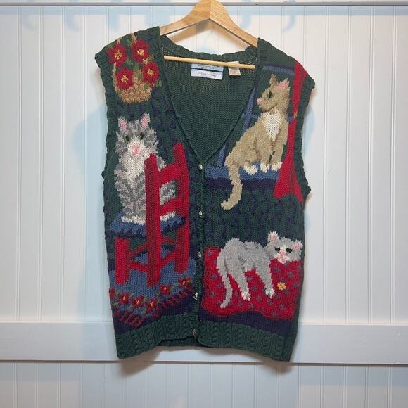 Vintage Signatures by Northern Isles Cat Animal Cotton Hand Knit Sweater Vest - Picture 2 of 12